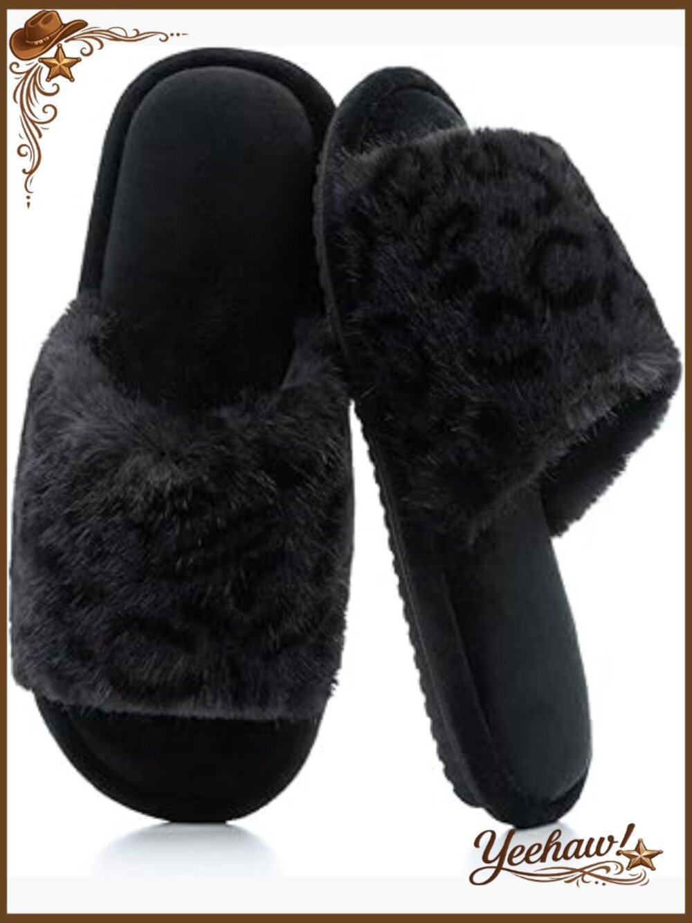 Fuzzy Open-Toe House Slippers with Memory Foam Plush Cozy Slides